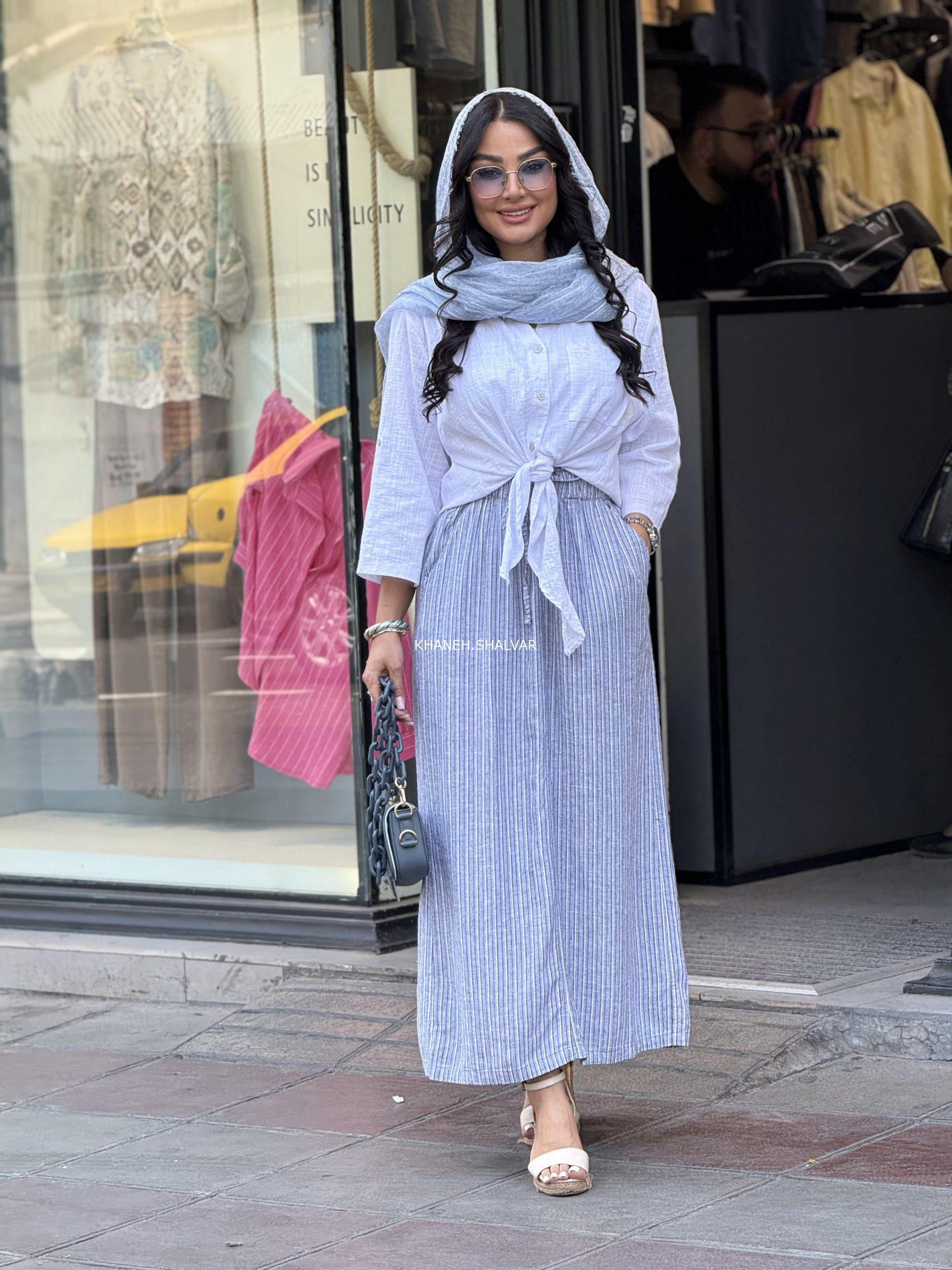 IMG_E8268 دامن راه راه برشکا کمرکش - Image 1
