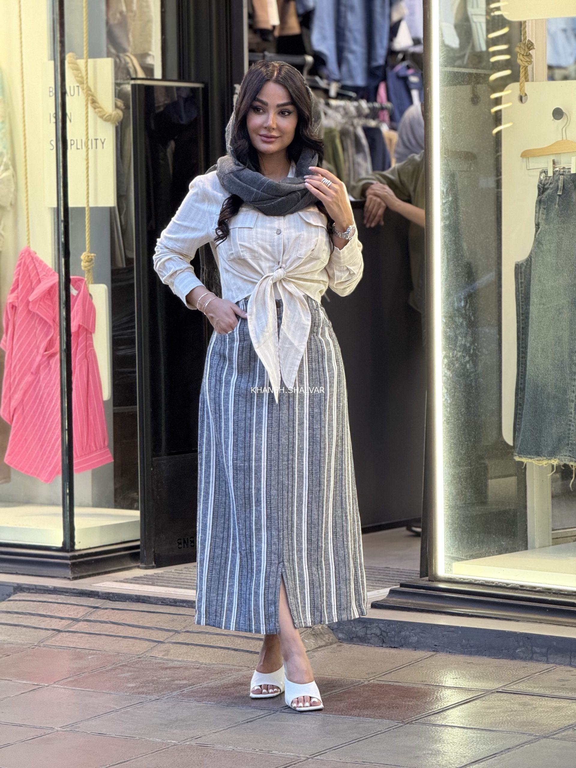IMG_E8455 دامن راه راه برشکا ساده - Image 1