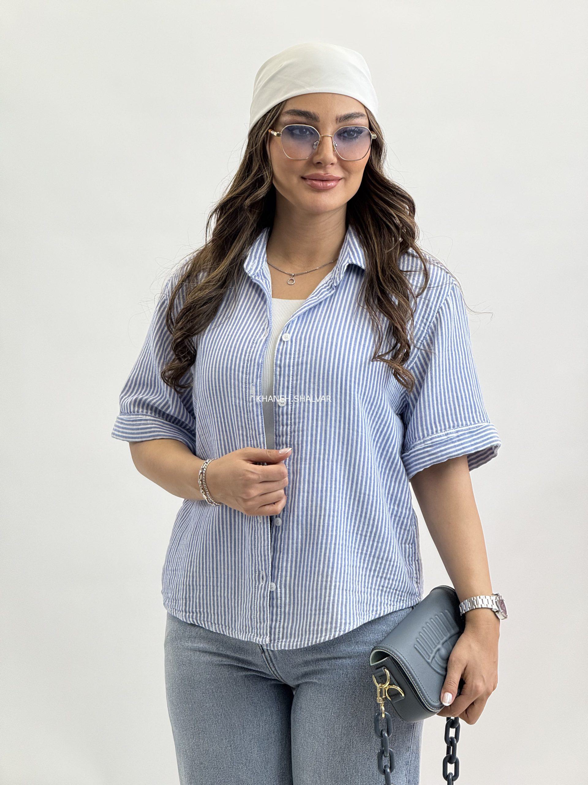 IMG_2825 شومیز راه راه آبی سفید 2010166 - Image 1