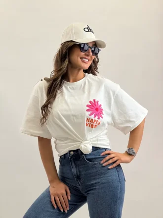 تیشرت HAPPY VIBES سفید1238